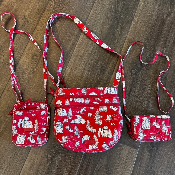 Vera Bradley Red Merry Polar Bears Quilted Limited Edition Bag Bundle - Picture 1 of 4